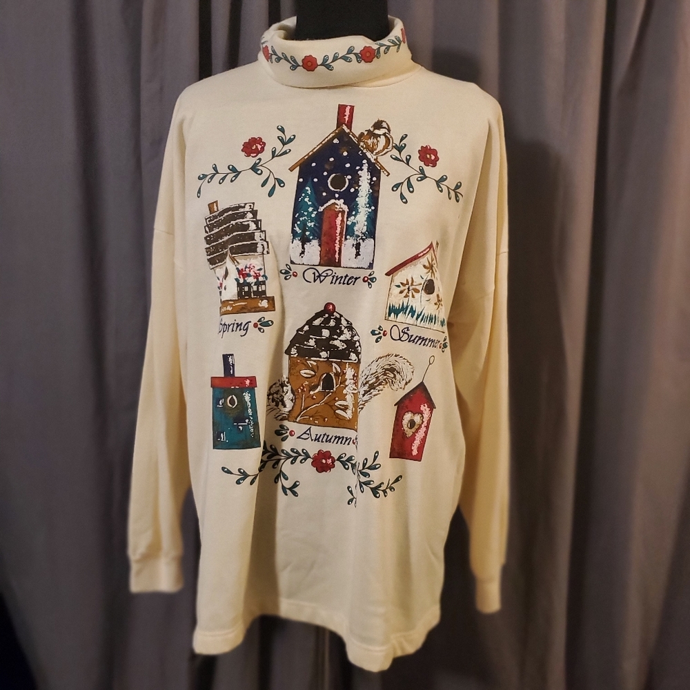 Vintage Holiday Time Plus Size 4 Seasons Turtleneck Sweatshirt Grandma 20W